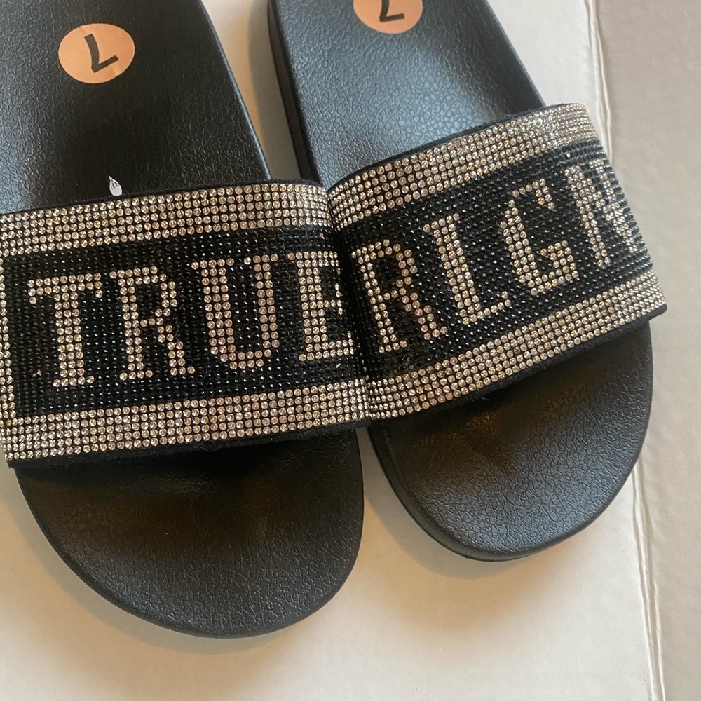 Rhinestone  True Religion Slides(BLACK)
